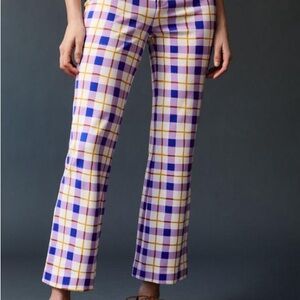 Anthropologie Maeve Susanna Flare Pants Colorful Plaid Size XSP Petite